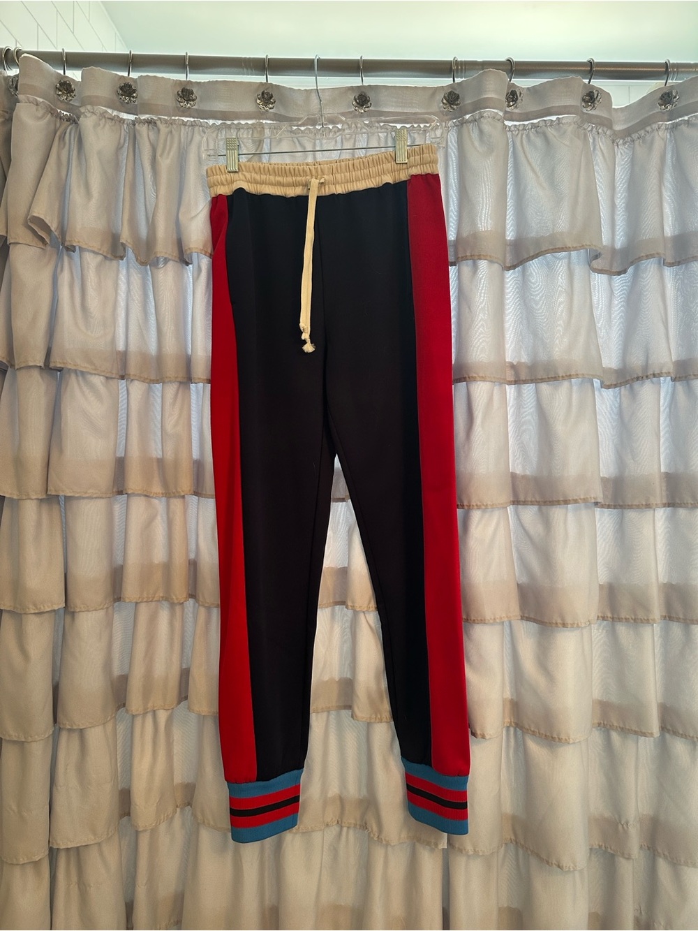 Gucci Black Track Pants with Red Side Panels and Blue Cuffs